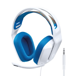 Casti pentru jocuri cu fir Logitech G335, microfon flip-to-mute, mufa audio de 3,5 mm, pernute pentru urechi din spuma cu memorie, usoare, compatibile cu PC, PlayStation, Xbox, Nintendo Switch - alb
