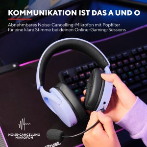 Casti pentru jocuri Trust Gaming GXT 491P Fayzo Bluetooth + 2.4GHz, sunet surround 7.1, durata de viata a bateriei 22H, 35% casti over-ear RGB din plastic reciclat PC wireless Bluetooth PS5 PS4 Switch, violet - Img 5