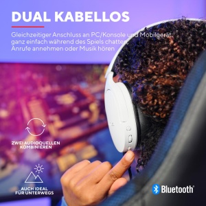 Casti pentru jocuri Trust Gaming GXT 491W Fayzo Bluetooth + 2.4GHz, sunet surround 7.1, durata de viata a bateriei 22H, 35% plastic reciclat RGB Casti over-ear PC Bluetooth fara fir PS5 PS4 Switch, alb - Img 3