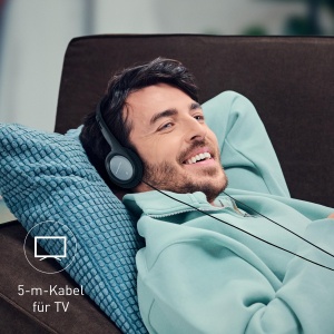 Casti stereo cu fir Panasonic RP-HT090, usoare pentru confort superior, cablu de 5 m pentru utilizare TV, difuzoare de 30 mm, gri - Img 2