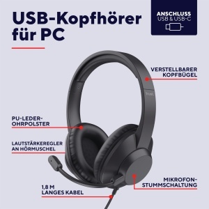 Casti Trust Roha II Max USB-C cu Microfon Over-Ear 85 Plastic Reciclat Negru - Img 2