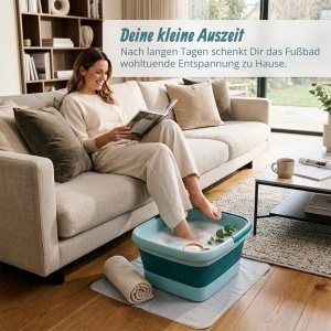 Cazi pentru picioare pliabila Relaxdays, 17 litri, turcoaz, cu maner - Img 2