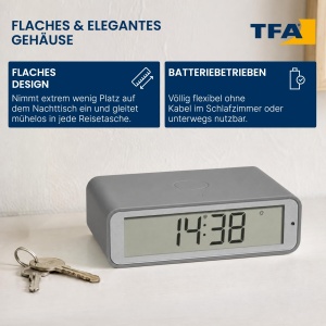 Ceas de perete TFA Dostmann Digital Funk-Wecker Twist, design elegant - Img 6