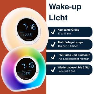 Ceas desteptator cu lumina naturala Grundig Tageslichtwecker, radio, Bluetooth, alb - Img 5