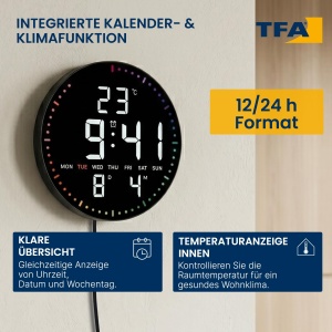 Ceas digital de perete TFA Dostmann, 25,5 cm, cu temperatura si alarma - Img 4