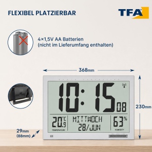 Ceas digital de perete TFA Dostmann 60.4517.54 cu display XL, argintiu - Img 7