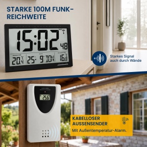 Ceas digital TFA Dostmann 60.4510, negru, cu afisaj mare si temperatura interioaraexterioara - Img 5