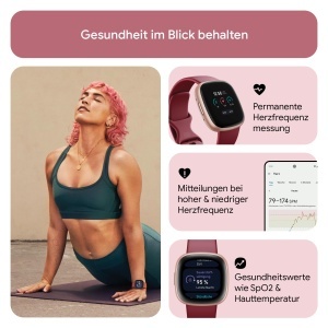 Ceas inteligent Fitbit Versa 4, 6 zile autonomie, compatibil AndroidiOS, culoare HimbeerrotAluminium - Img 6