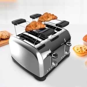 Cecotec Prajitor de paine vertical 4 fante scurte Toastin time 1700 Double Inox 1700 W 4 felii de paine fanta lata 38 cm 2 accesorii pentru chifle si  - Img 8