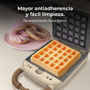 Cecotec Sandwich Maker Rock'Ntoast Retro One Beige. Trei placi interschimbabile, design retro, acoperire cu piatra de roca, 700W, indicator luminos, baza antiderapanta, maner rece, cleste de blocare - Img 7