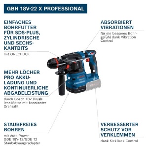 Ciocan rotopercutor Bosch Professional GBH 18V-22 X Motor fara perii Control vibratii - Img 2