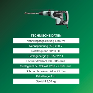 Ciocan rotopercutor HiKOKI DH45MEY, 1500W, SDS-max, 12,2 Joule - Img 3