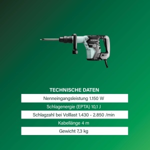 Ciocan rotopercutor HiKOKI H45MEY, 1150W, SDS-Max, 10.1 Joule - Img 3