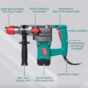 Ciocan rotopercutor HYCHIKA, 900W, 4400 BPM, SDS-Plus, cu maner antivibratii - Img 7