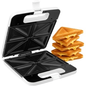 Clatronic(r) Sandwich Maker | Prajitor de paine electric pentru sandvisuri | Aparat de sandvisuri cu 4 felii | panouri sandwich triunghiulare (antiaderente) | Controler automat de temperatura | 1200 wati | ST 3629 alb - Img 8