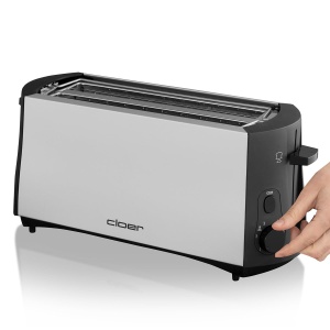 Cloer 3710 Prajitor de paine cu fante lungi pentru 4 felii de paine prajita, 1380 W, accesoriu pentru chifle integrat, dispozitiv de ridicare, sertar pentru firimituri, carcasa metalica termoizolata - Img 7