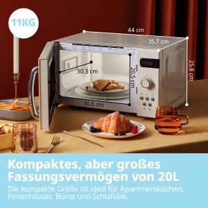 Comfee CMSRO 20 di cr Cuptor cu microunde in stil retro / Cuptor cu microunde retro cu 8 meniuri automate, 5 niveluri de putere de gatit, buton de gatit expres, buton de gatit expres, 20L, 800W, crema de caise - Img 5