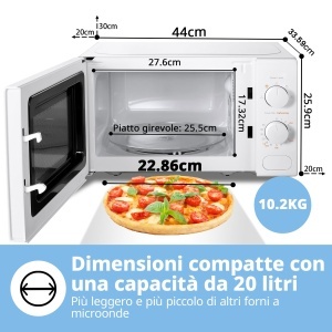 COMFEE Cuptor cu microunde alb 20 litri 700 W 5 niveluri de putere dezghetare rapida temporizator manual design compact - CM-M202CCWH - Img 7