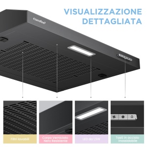 COMFEE SLIF17B-60 Hota 60 cm LED hota sub montaj extractor de perete superior 600 mm negru - Img 6