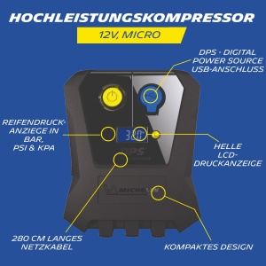 Compresor de aer MICHELIN 12V, putere mare, display digital, USB - Img 2