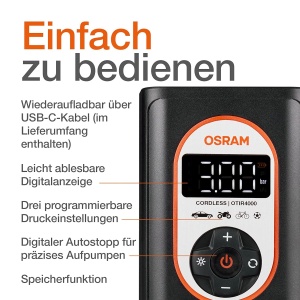 Compresor de aer OSRAM TYREinflate 4000, cu acumulator Li-Ion, cabless, LED - Img 9