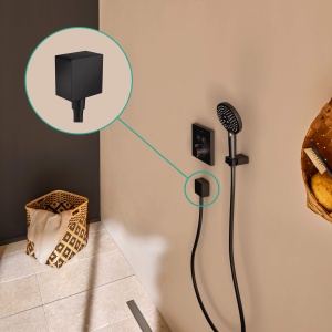 Conector dus hansgrohe FixFit Square, negru mat, cu sistem anti-reflux - Img 2