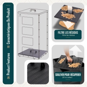 Container pentru peleti VOUNOT, 45 kg, cu roti, negru, design modern - Img 6