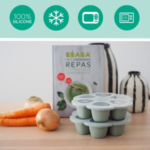 Containere pentru alimente Beaba, 6 compartimente, 150 ml, silicon, verde salvie - Img 3