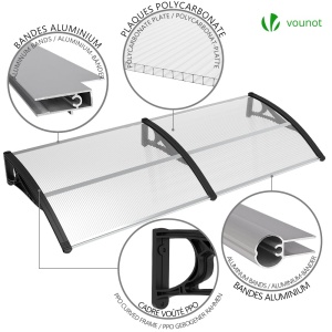 Copertina pentru usa VOUNOT 200 x 80 cm, din aluminiu si policarbonat, transparenta, gri - Img 6