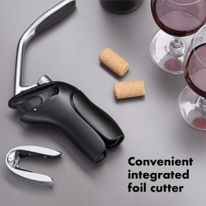 Corkenzieher OXO Good Grips cu maner ergonomic, negru-silver, cu cutter detasabil - Img 6