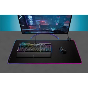 Corsair MM700 RGB Extended Cloth Mouse Pad - 930mm x 400mm - Iluminare RGB 360deg - Hub cu doua porturi USB - Cauciuc gros - Negru - Img 2