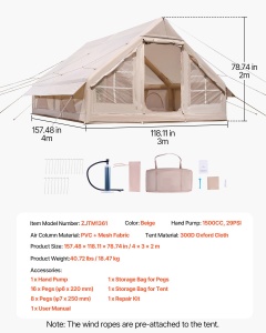 Cort gonflabil VEVOR ZJTM1361 pentru camping 4x3x2 m 5-8 persoane material Oxford rezistent la intemperii - Img 7
