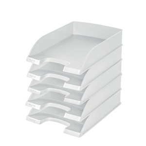 Cos de birou Leitz Plus 5 bucati, organizator A4, alb, design modular