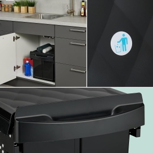 Cos de gunoi incorporabil Relaxdays, 2 compartimente, 2x20L, negru - Img 3