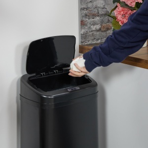 Cos de gunoi Relaxdays cu senzor, 40l, negru, cu suport pentru saci - Img 2