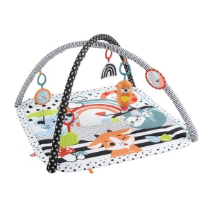 Covor de joaca Fisher-Price Tierfreunde, 3 in 1, cu muzica si lumini, 76x76 cm