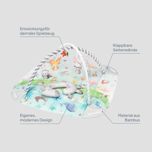 Covor de joaca pentru bebelusi Lionelo Anika din bambus, 8 jucarii incluse, hipoalergenic - Img 10