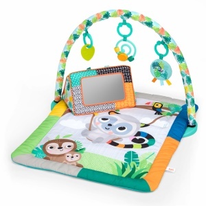Covorase de joaca Bright Starts Tropical Treetop cu 4 jucarii, design compact