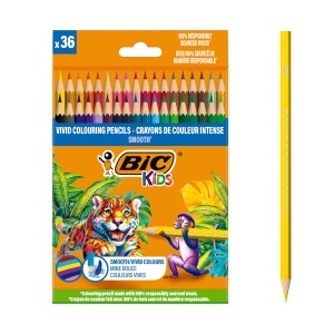 Creion colorat BIC Kids, 36 culori, din lemn responsabil