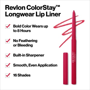 Creion contur buze Revlon Colorstay, Ruby, lung durata, cu spitzer - Img 2