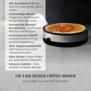 Crepes Maker CASO CM1300 8 trepte de temperatura suprafata antiaderenta 33cm NegruInox - Img 2