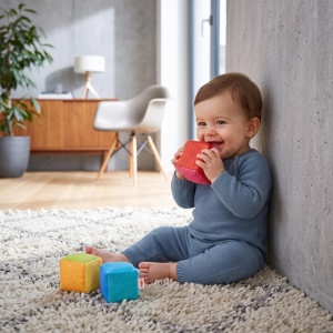 Cuburi senzoriale HABA Klangtrio pentru bebelusi, 3 cuburi colorate, joc de motricitate - Img 2