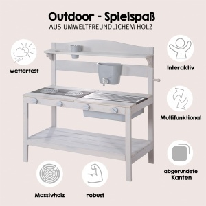 Cucina de joaca pentru copii roba Matschkuche, 88 cm, din lemn, gri - Img 2