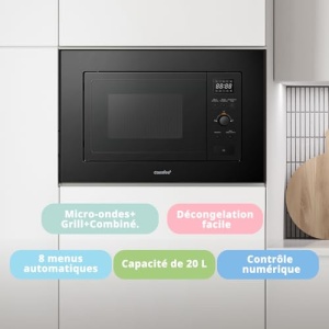 Cuptor cu microunde digital incorporat COMFEE, 20 litri, 800 W, gratar, 5 niveluri de putere, 8 meniuri automate, functie de dezghetare rapida, negru - CBMAG820BJL-BK - Img 2