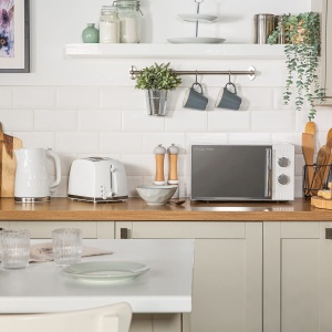 Cuptor cu microunde Russell Hobbs Honeycomb RHMM715 Solo 17 litri 700W alb cu 5 niveluri de putere temporizator incorporat si functie de dezghetare - Img 3