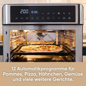 Cuptor de paine prajita si friteuza cu aer SEVERIN 2 in 1, friteuza cu aer, 25 L, cu afisaj LED, temporizator si 12 programe automate, inclusiv tava de copt, gratar pentru gratar, cos de prajit, 40-220 deg C, 2.200 W, negru-argintiu, TO 9579 - Img 3
