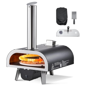Cuptor de pizza VEVOR SRGP025R, 12 inch, 1000F, portabil, negru