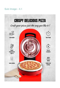 Cuptor pentru pizza Bestron pentru pizza crocanta in 5-10 minute, cuptor electric pentru pizza cu temperatura maxima de pana la 320degC, incl. piatra de argila si 2 spatule mari din lemn, Viva Italia, culoare: rosu - Img 5