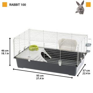 Cusca pentru rozatoare FERPLAST Rabbit 100 pentru iepuri cobai porcusori de Guineea din metal inclusiv accesorii iesle sticla de baut casa bol 95x57xh - Img 2