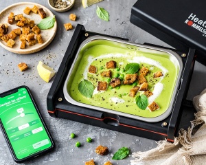Cutia de pranz incalzita Rommelsbacher HB 100 Heatsbox - pentru incalzirea alimentelor, selectarea timpului, bol din otel inoxidabil (925 ml), capac de transport, poate fi controlat prin aplicatie si manual, 100 wati, negru - Img 3